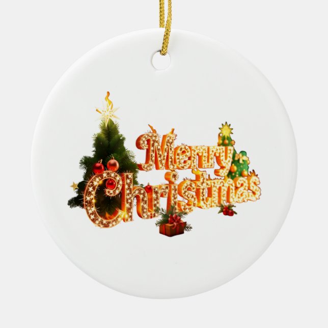 Golden Christmas Sparkle - Festive Tree Ceramic Tree Decoration (Front)