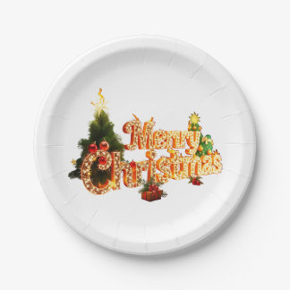 Golden Christmas Sparkle - Festive Tree Paper Plate