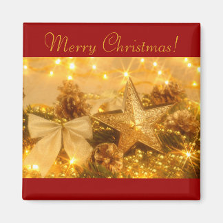 "Golden Christmas" Square Magnet
