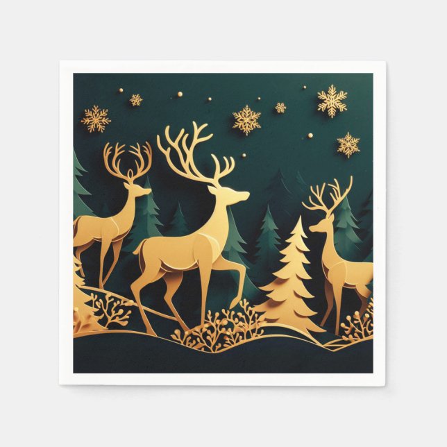 Golden Christmas Stags Napkin (Front)
