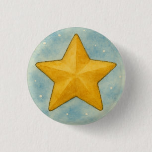 Golden Christmas Star in Snowy Sky 3 Cm Round Badge