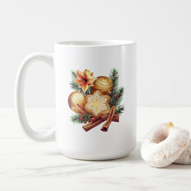 Golden Christmas Star with Cinnamon Coffee Mug (With Donut)