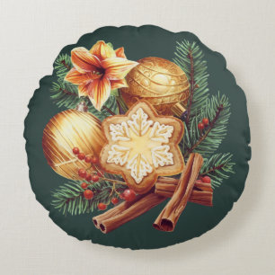 Golden Christmas Star with Cinnamon Round Cushion