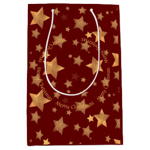 Golden Christmas Stars Classical Elegant Red Medium Gift Bag