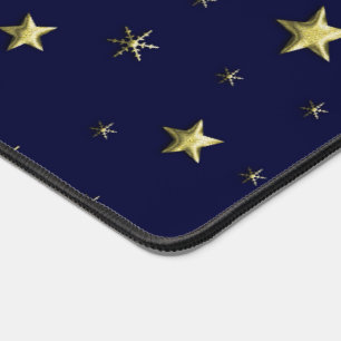Golden Christmas Stars on Blue Sky Desk Mat