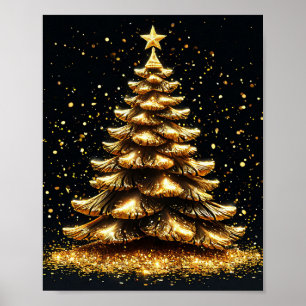 Golden Christmas tree Elegant Holiday Wall Art