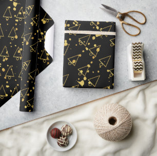 Golden Christmas Tree Geometric Pattern Wrapping Paper
