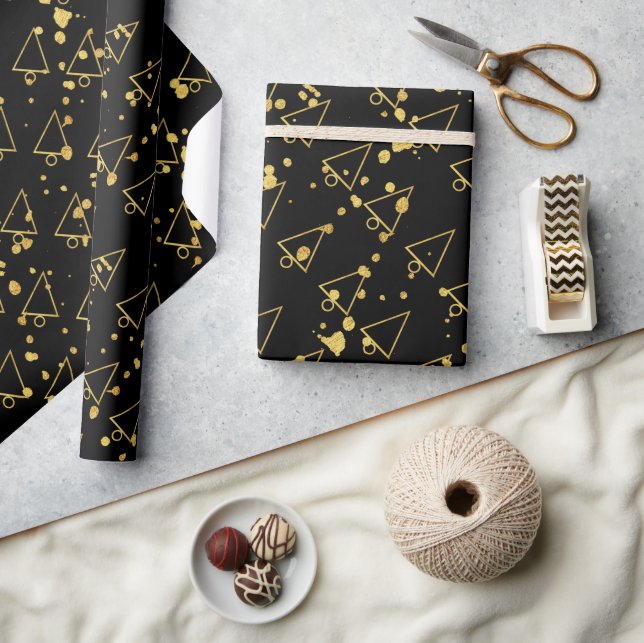 Golden Christmas Tree Geometric Pattern Wrapping Paper (Crafts)