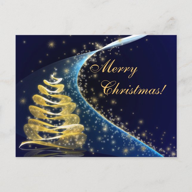 Golden Christmas Tree Holiday Postcard (Front)