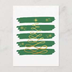Golden Christmas tree Invitation Postcard