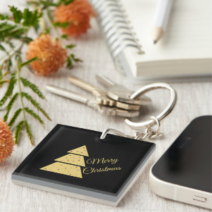 Golden Christmas Tree Key Ring