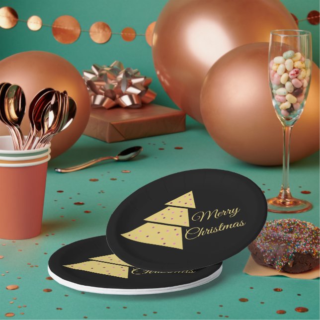 Golden Christmas Tree Paper Plate (Multi)
