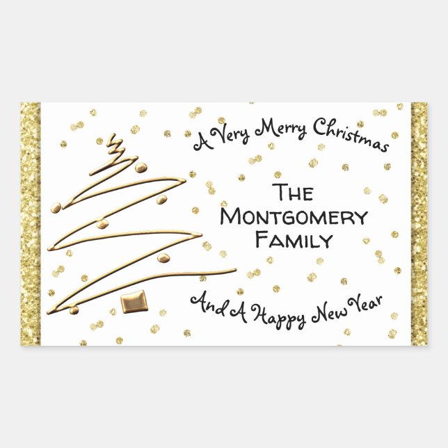 Golden Christmas Tree Rectangular Sticker (Front)