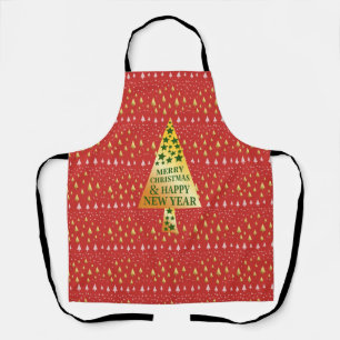 Golden Christmas tree - Red landscape Apron