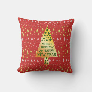 Golden Christmas tree - Red landscape Cushion