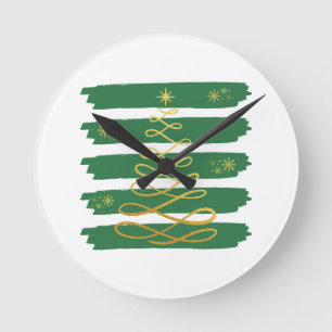 Golden Christmas tree Round Clock