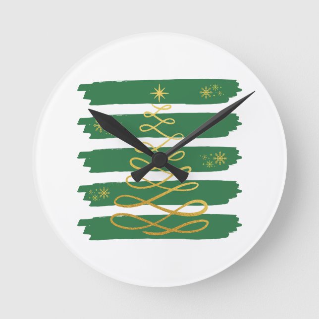Golden Christmas tree Round Clock (Front)