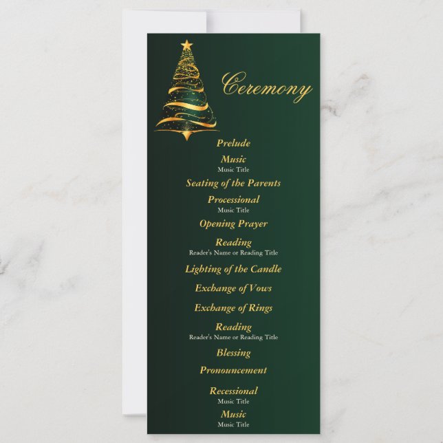 Golden Christmas Tree Wedding Ceremony Program Invitation (Back)