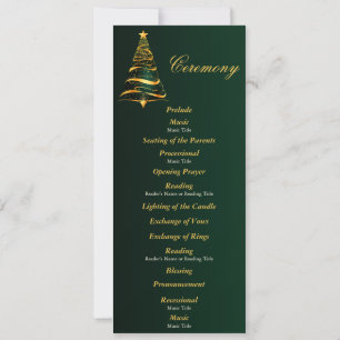 Golden Christmas Tree Wedding Ceremony Program Invitation