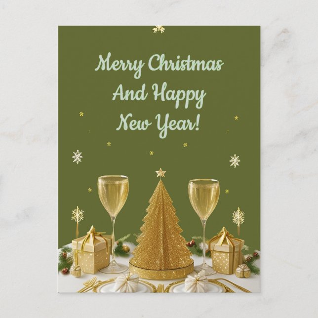 🎄 Golden Christmas Tree Winter Joy ❄️ Postcard (Front)