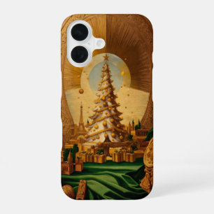 Golden Christmas Tree with Eiffel Tower iPhone 16 Case