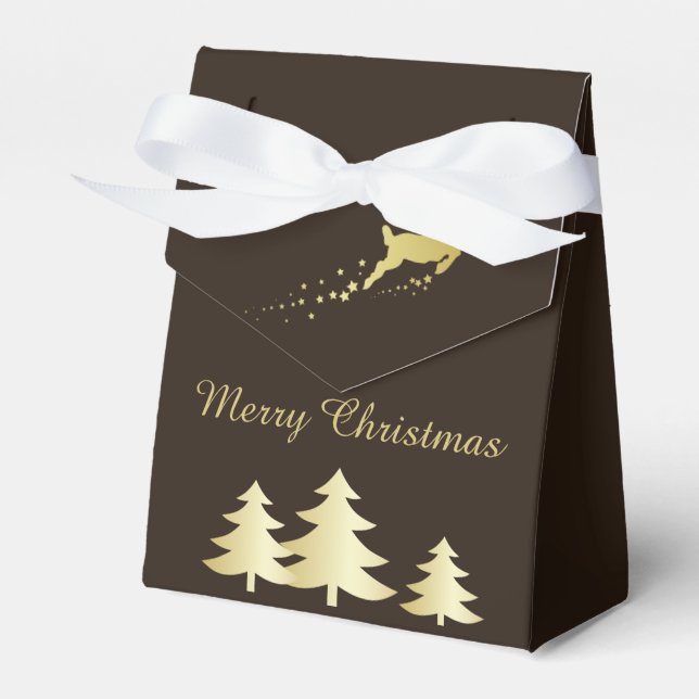 Golden Christmas Tree with Reindeer Favour Box (Front Side)