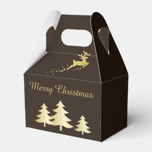 Golden Christmas Tree with Reindeer Favour Box