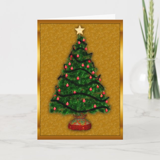 Golden Christmas Tree Xmas Card (Front)