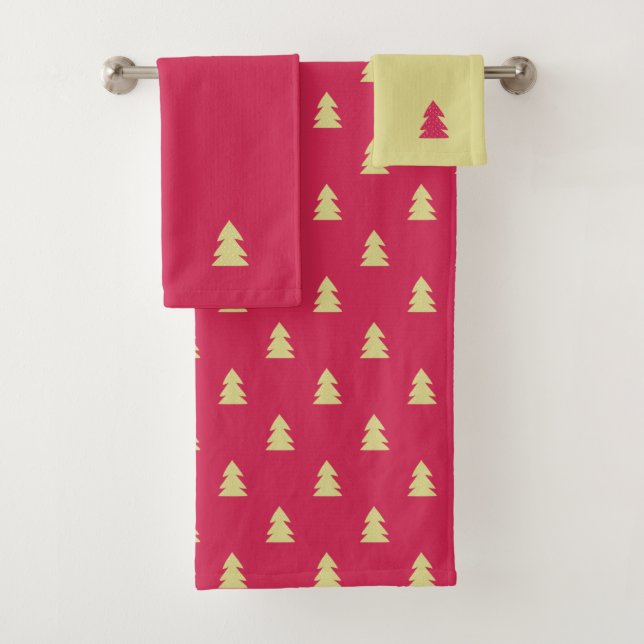 Golden Christmas Trees Bath Towel Set (Insitu)