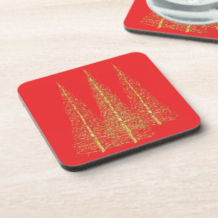 Golden Christmas Trees Coasters Set