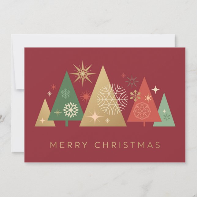 Golden Christmas Trees - Elegant Festive Wishes Holiday Card (Front)