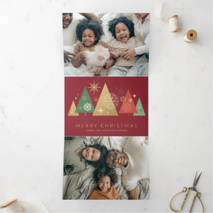 Golden Christmas Trees - Elegant Festive Wishes Tri-Fold Holiday Card