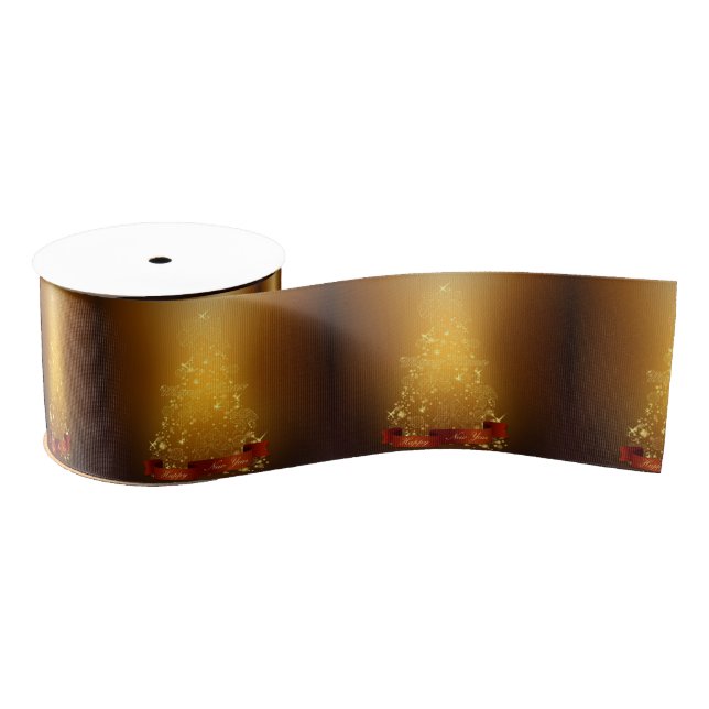 Golden Christmas Trees Grosgrain Ribbon (Spool)
