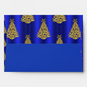 Golden Christmas Trees on Blue Envelope