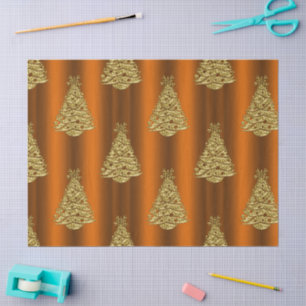 Golden Christmas Trees on Orange Tissue Paper