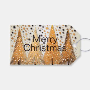 Golden Christmas Trees Shiny Snowflakes Holidays Gift Tags