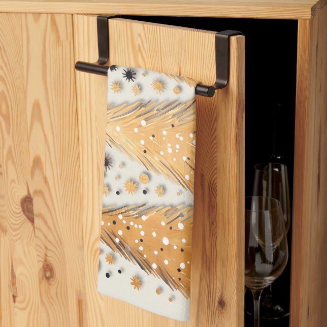 Golden Christmas Trees Shiny Snowflakes Holidays Tea Towel (Thirds Fold)