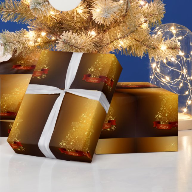 Golden Christmas Trees Wrapping Paper (Creator Uploaded)