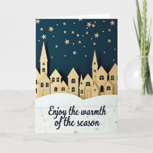 Golden Christmas Village Card
