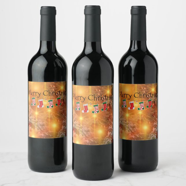   Golden Christmas Wine Label (Bottles)