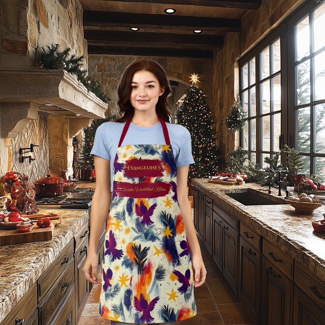Golden Christmas with Angels and Stars - Elegant  Apron (Creator Uploaded)