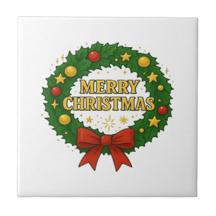 Golden Christmas Wreath – Festive Red Green Gold H Tile