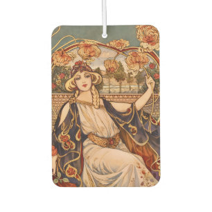 Golden Chrysanthemum Muse – Art Nouveau Floral  Car Air Freshener
