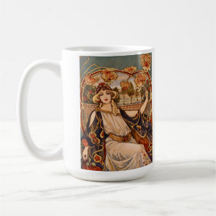 Golden Chrysanthemum Muse – Art Nouveau Floral Coffee Mug