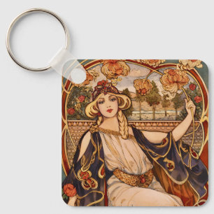 Golden Chrysanthemum Muse – Art Nouveau Floral Key Ring
