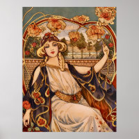 Golden Chrysanthemum Muse – Art Nouveau Floral