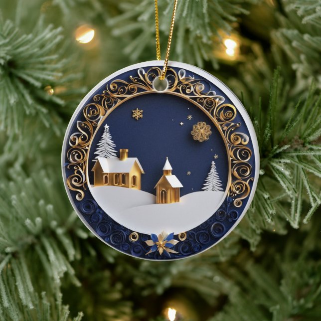 Golden Churches Paper-Cut Style Starry Night Ceramic Tree Decoration (Tree)
