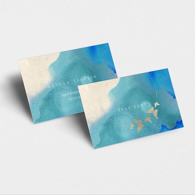 Golden Circle Blue Cobalt Butterfly Watercolor Business Card (Creator Uploaded)