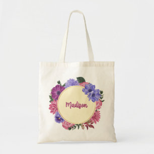 Golden circle floral Personalised Name Tote Bag