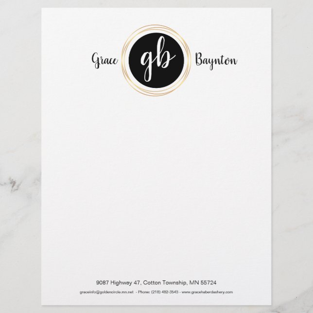 Golden circle, monogram logo custom letterhead (Front)